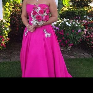 Sherri Hill Strapless Fuchsia Prom Dress